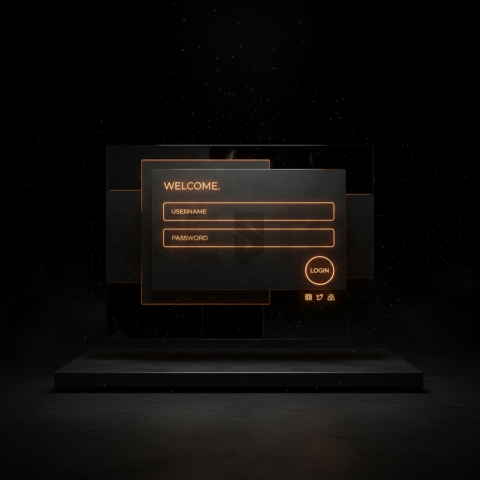 Minimal Dark Login Form Ui Amber Glow 2025 – 8K Minimal Black UI Mockup MKT GLS 1079