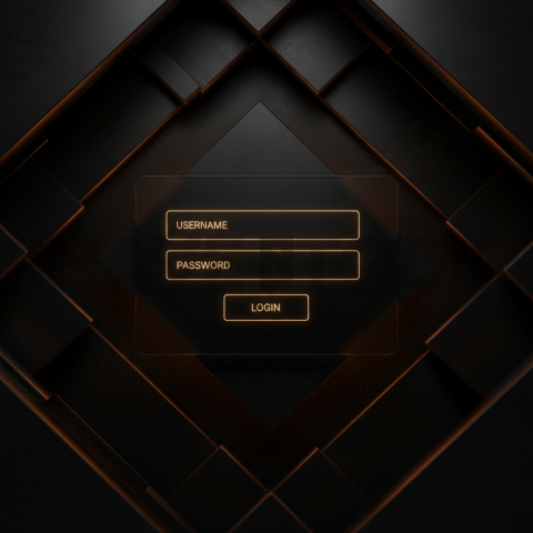 Minimal Dark Login Form Ui Amber Glow 2025 – 8K Minimal Black UI Mockup MKT GLS 1094