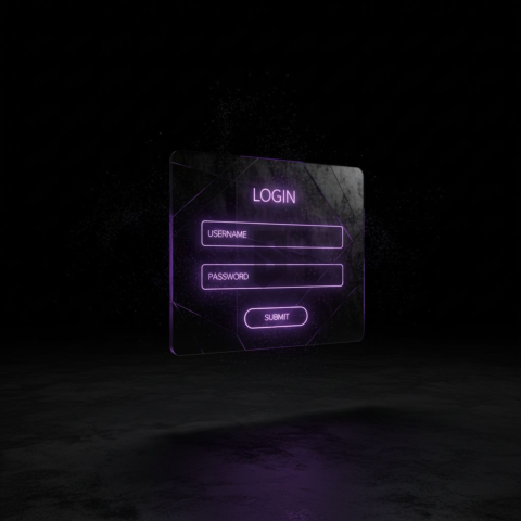 Minimal Dark Login Form Ui Purple Glow 2025 – 8K Minimal Black UI Mockup MKT GLS 1059