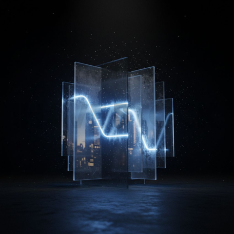 Minimalism Glassmorphism Block Blue Electric Glow 2025 – 8K Minimal Black UI Mockup MKT GLS 1058