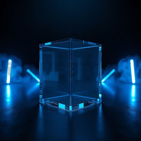 Minimalism Glassmorphism Block Blue Electric Glow 2025 – 8K Minimal Black UI Mockup MKT GLS 1211