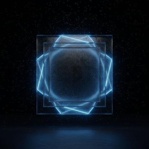 Minimalism Glassmorphism Block Blue Electric Glow 2025 – 8K Minimal Black UI Mockup MKT GLS 1158