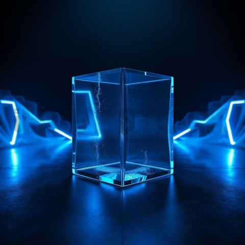 Minimalism Glassmorphism Block Blue Electric Glow 2025 – 8K Minimal Black UI Mockup MKT GLS 1231
