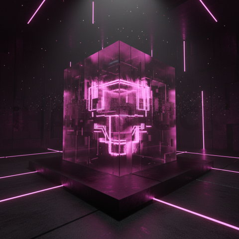 Minimalism Glassmorphism Block Magenta Glow 2025 – 8K Minimal Black UI Mockup MKT GLS 0199