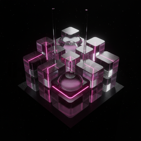 Minimalism Glassmorphism Block Magenta Glow 2025 – 8K Minimal Black UI Mockup MKT GLS 1084