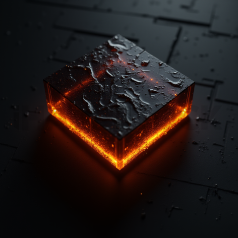 Minimalism Glassmorphism Block Orange Fire Glow 2025 – 8K Minimal Black UI Mockup MKT GLS 0757