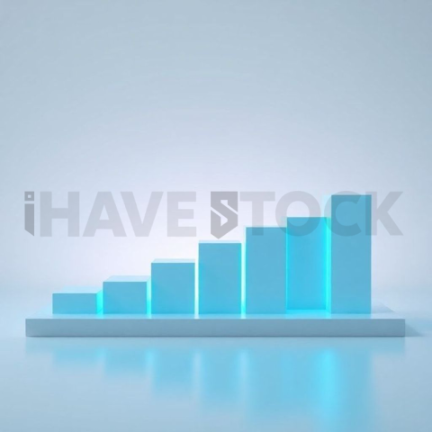 3D Rising Bar Chart Cyan Neon series 802
