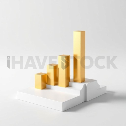 3D Rising Bar Chart Gold Metallic series 798