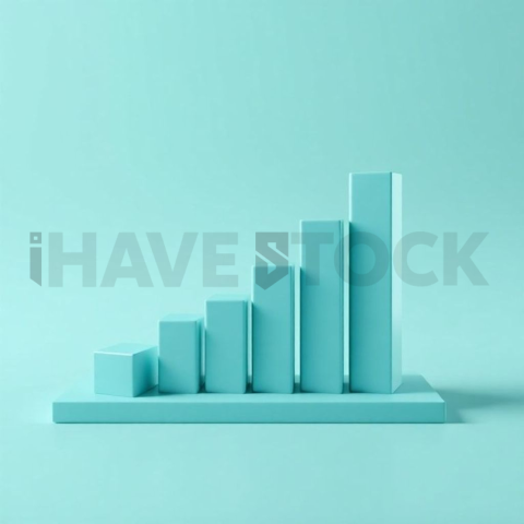 3D Rising Bar Chart Teal Glossy series 791