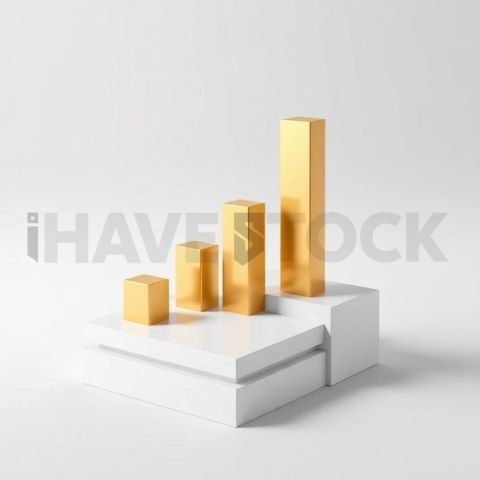 3D Rising Bar Chart Gold Metallic series 771