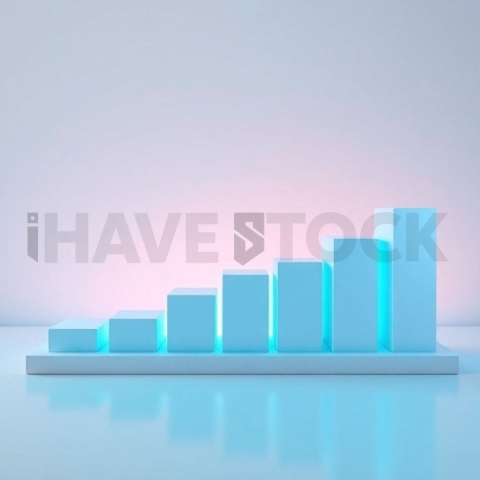 3D Rising Bar Chart Cyan Neon series 763