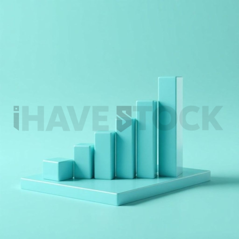 3D Rising Bar Chart Teal Glossy series 765