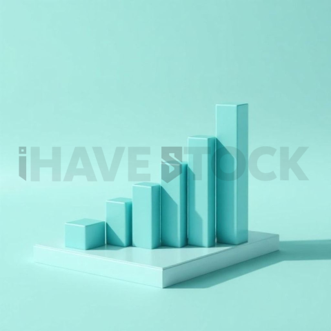 3D Rising Bar Chart Teal Glossy series 753