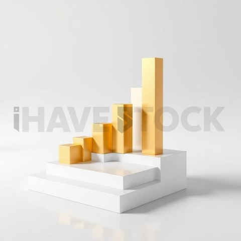 3D Rising Bar Chart Gold Metallic series 756