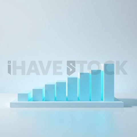3D Rising Bar Chart Cyan Neon series 748