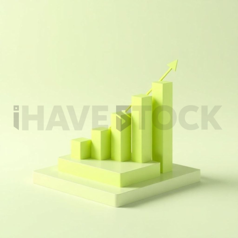 3D Rising Bar Chart Lime Green series 744