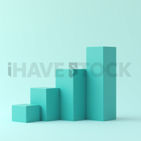 3D Rising Bar Chart Teal Glossy series 682