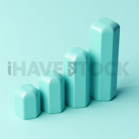 3D Rising Bar Chart Teal Glossy series 610