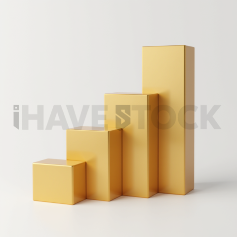 3D Rising Bar Chart Gold Metallic series 607