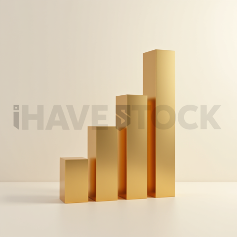 3D Rising Bar Chart Gold Metallic series 580