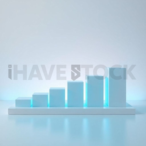 3D Rising Bar Chart Cyan Neon series 839(1)