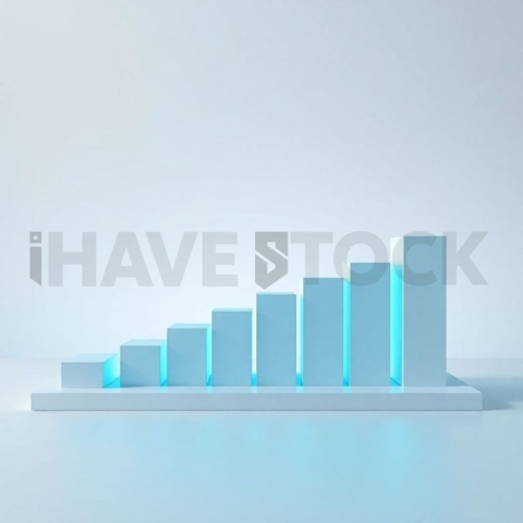 3D Rising Bar Chart Cyan Neon series 830