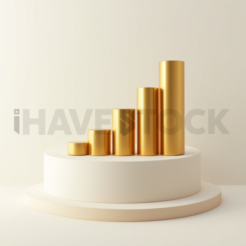 3D Rising Bar Chart Gold Metallic series 636