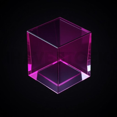 Glassy Floating Cube Magenta Medium Glow Dark Glassmorphism Element 2025 – 8K
