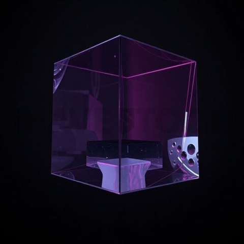 Glassy Floating Cube Magenta Subtle Glow Dark Glassmorphism Element 2025 – 8K