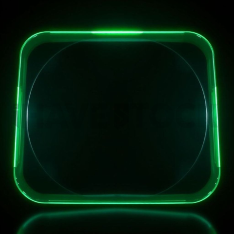 Glassy 3D Plate Green Neon Strong Glow Dark Glassmorphism Element 2025 – 8K