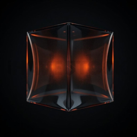 Glassy Floating Cube Amber Medium Glow Dark Glassmorphism Element 2025 – 8K