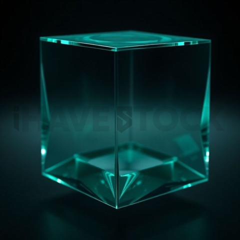 Glassy Floating Cube Emerald Strong Glow Dark Glassmorphism Element 2025 – 8K